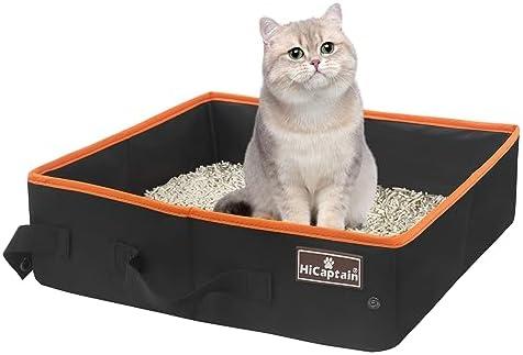 HiCaptain Portable Cat Travel Litter Box, Foldable Litter Box for Travel in Car, Collapsible Toliet Tray Carrier for Small and Medium Cats - Black