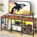 YGEOMER TV Stand Entertainment Center for 55 Inch TVs, with Charging Station and Lights Open Storage Shelves, TV Media Console, Open Storage Shelf with Sound Rack for Living Room, Rustic Brown