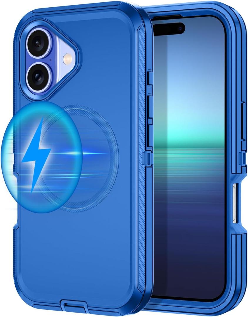 I-HONVA for iPhone 16 Plus Case [Compatible with MagSafe] Shockproof 3-Layer Full Body Protection [Without Screen Protector] Rugged Heavy Duty Cover Case for Apple iPhone 16 Plus 6.7",Sea Blue