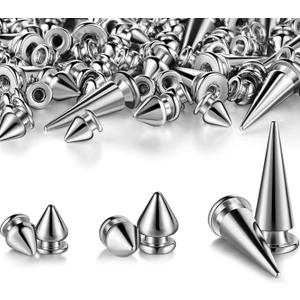 170 Pieces Multiple Sizes Cone Spikes Screwback Studs Rivets Large Medium Small Metal Tree Spikes Studs for Punk Style Clothing Accessories DIY Craft Decoration (Silver)