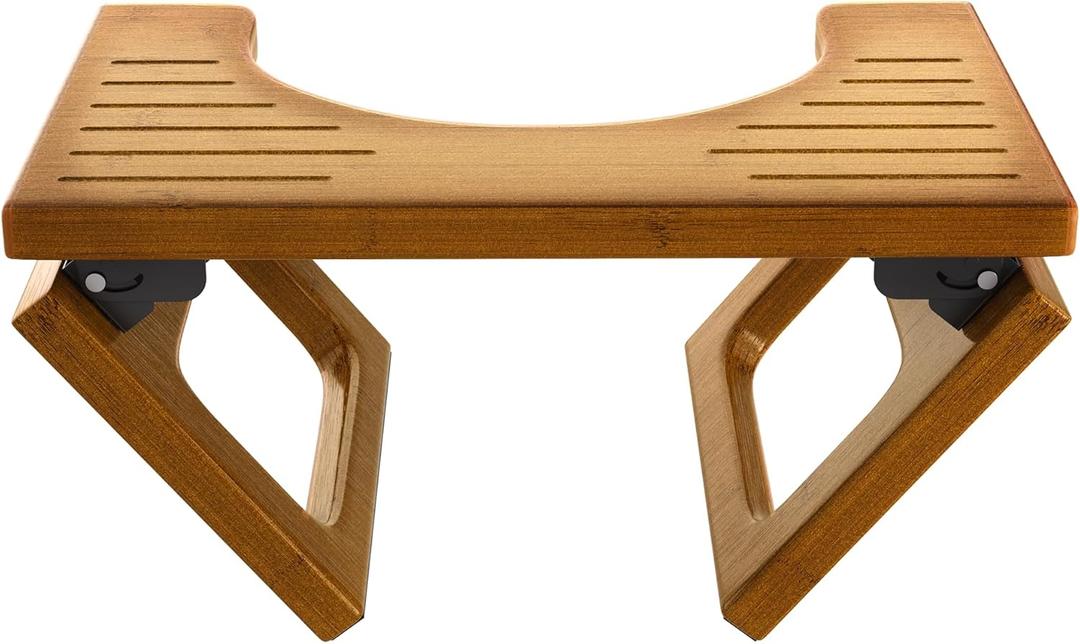 AmazerBath 8.5 Inches Bamboo Toilet Stool Squat for Adult, Foldable Squatting Potty Stool for Bathroom, 0.79" Thickness Poop Stool with Non-Slip Strip, No Assembly Required, Dark Wood Color