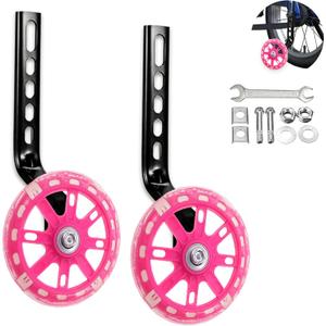 Training Wheels for Kids, Heavy Duty Bicycle Stabiliser Flash Mute Wheel Mounted Kit compatible for bikes 12 14 16 18 20 Inch - 1 Pair (Pink)