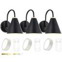 Battery Operated Black Faux-Wood Industrial Wall Sconce Set of 3, Easy to Install Not Wires, Remote Control Dimmable LED Light Bulb, Dimmable Wall Lamp Fixtures for Indoor Bedroom Farmhouse Gallery