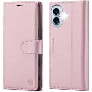 Wallet Case for iPhone 16, RFID Blocking Credit Card Holder, PU Leather Folio Flip Kickstand Protective Shockproof Cover for Apple 16 (Pink, for iPhone 16-6.1'')