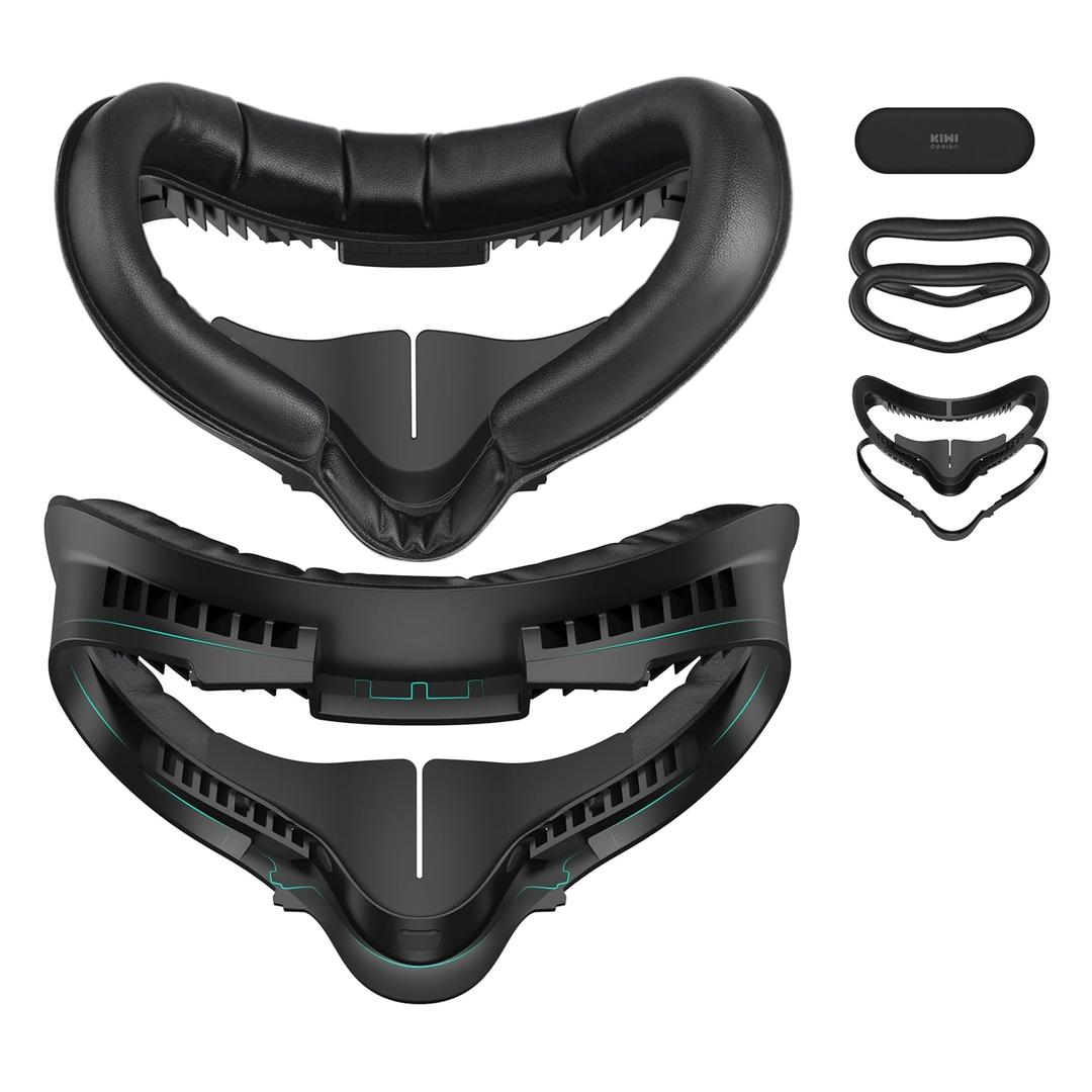 KIWI design Face Cushion Pad Compatible with Quest 2 Accessories (Upgraded Version), Fitness Facial Interface Foam Replacement, with Glasses Spacer and Lens Protector, Air-Circulation Design (Two-piece)