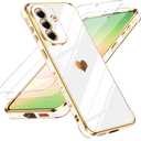 LeYi for Samsung A57-5G Case: with Tempered Glass Screen Protector [2 Pcs]+ Full Camera Lens Protection,Love Heart Plating Women Cute Luxury Soft TPU Shockproof Case,White