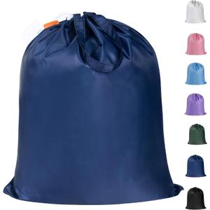 Polecasa Small Heavy Duty Laundry Bag with 130gsm Tear Resistant Fabric and Handles, Easy to Carry Durable Dirty Clothes Drawstring Bag, Perfect for College Dorm, Travel, 21x24,Navy