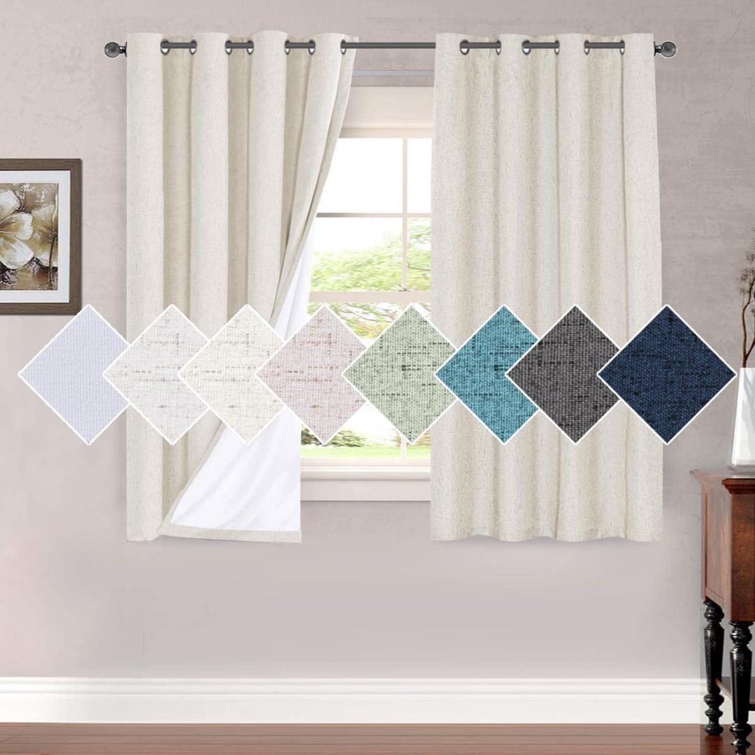 H.VERSAILTEX 100% Blackout Curtains for Bedroom 63 Inches Long Grommet Linen Face Full Light Blocking Curtain Drapes for Living Room Thermal Insulated Linen Look Curtains 2 Panels Set, Antique White