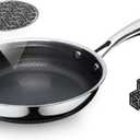 8" Non Stick Frying Pans, Hybrid Ceramic Stainless Steel Pan, Skillet with Stay-Cool Handle, Non Toxic, PFAS PFOA PTFE Free, Dishwasher & Oven Safe, Induction, Compatible with All Cooktops