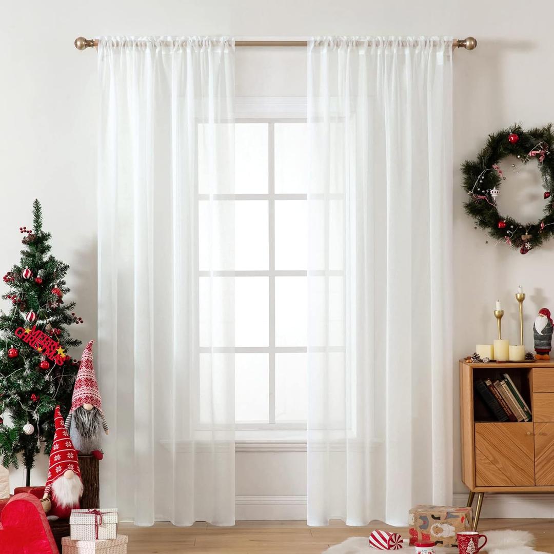 MIULEE 2 Panels Solid Color Sheer Window Curtains Elegant Window Voile Panels/Drapes/Treatment for Bedroom Living Room (54X108 Inches Ivory) (54"W x 108"L (Pack of 2))
