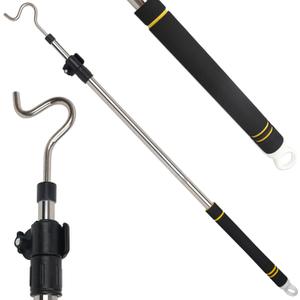 Frebuta Clothes Hook Pole Heavy Duty, 36" to 65" Long Research Pole with Hook Sponge Long Handle Telescoping Pole Stainless Steel Tube S Hook Closet for Reaching Extending Rod Hang High Area Top