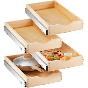 Sintuff 4 Pack Wooden Pull out Tray Cabinet Organizer Gentle Close Roll out Shelves for Kitchen Cabinets Fully Assembled Slide Pantry Shelves (12'' X 21'')