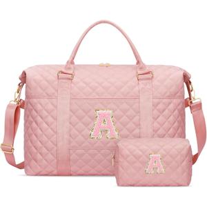 Gifts for Teen Girl, Initial Travel Duffle Bag, Personalized Women Weekender Overnight Bags, Gift for Daughter Kid Mom Friend College Girl Graduation TeacherPink,A)