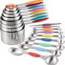 Measuring Cups and Spoons Set Stainless Steel Including 8 Stackable Measuring Cup 8 Double Sided Magnetic Measuring Spoons with 1 Leveler for Dry and Liquid Ingredients (Multicolor)