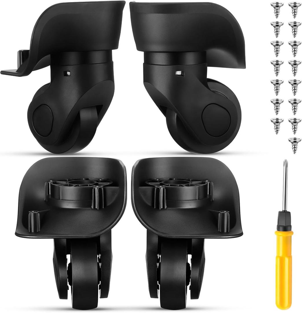 Silkfly 4 Pcs Luggage Wheels Replacement Travel Suitcase Caster Repair Kits with Screw Replacement Left and Right Wheels Mute Bearing Swivel for Luggage(Black,Small)