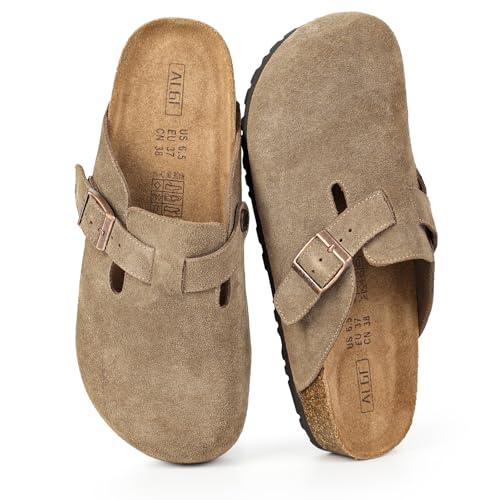ALGF Women’s Genuine Suede Clogs for Women Slip-On Buckle Slides Women's Mules & Clogs Natural Rubber Cork Footbed Sandals Potato Shoes with Arch Support 40