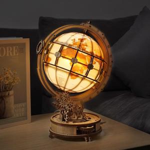 ROKR 3D Wooden Puzzles for Adults, LED Illuminated Globe with Stand, 3D Wooden Globe Model Kits with LED Light, Unique Gift for Birthday/Anniversay
