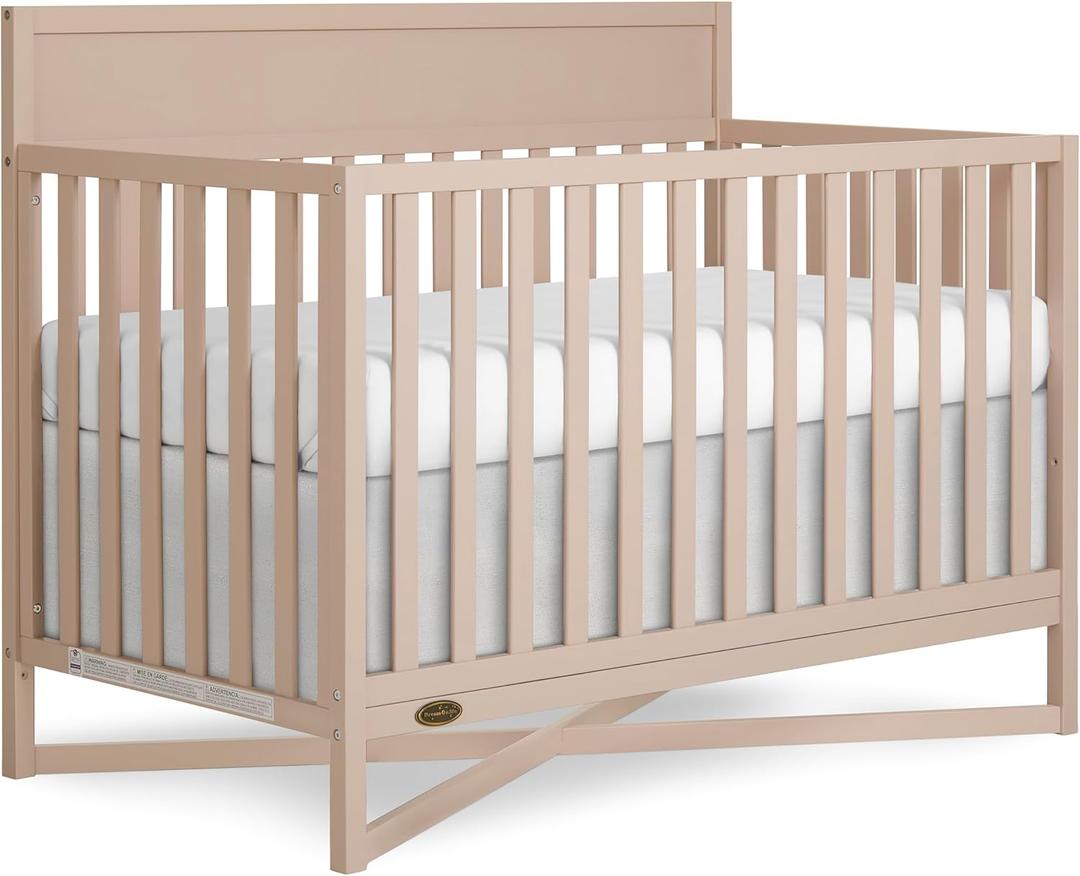Dream On Me Owen 5-in-1 Convertible Full-Size Baby Crib in Almond Butter, GreenGuard Gold & JPMA, Converts to Toddler, Day, & Full-Size Bed Non-Toxic Paint, Safe Sleep Environment
