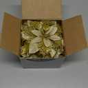 GREENTIME 12 Pcs Glitter Poinsettia 5.5" Artificial Flowers Christmas with Clips Stems Xmas Tree Ornaments for New Year Party Stairs Fireplace Porch Balcony Garden Church Wreath Decoration (Golden)