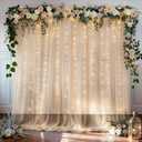EMART Champagne 10x10ft Tulle Backdrop Curtains with Lights String,Sheer Backdrop Curtains for Wedding, Baby Shower,Photoshoot, Birthday Party Decoration (1010FT)
