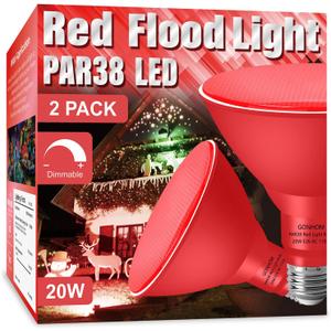 PAR38 Flood Lights Outdoor,Dimmable LED Flood Light Bulbs,20W(Equivalent to 200W),E26 Base,Outdoor Porch,Holiday Lighting,LED Flood Light Bulb for Halloween,Christmas,2 Pack Red