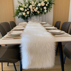 Table Runner,Christmas Fur Table Runner for Party Birthday Friendsgiving Wedding Dinning White Table Runners,Faux Fur Runner for Table (White, 12x48 Inch)
