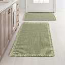 MIULEE Set of 2 Waffle Bathroom Rugs, Boho Bath Rugs Non Slip Washable, Super Absorbent Bath Mats, Ultra Soft Rubber Backed Shower Mats for Bathroom Floor, Tub, Sage Green, 17"x24"+18"x30"