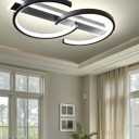 23.6" LED Ceiling Light, 2 Rings Design Flush Mount Ceiling Light with Remote Control, 55W Matte Black Dimmable 3000-6000K, Modern Light fixtures Ceiling for Bedroom Living Room Dining Room, 23.6in