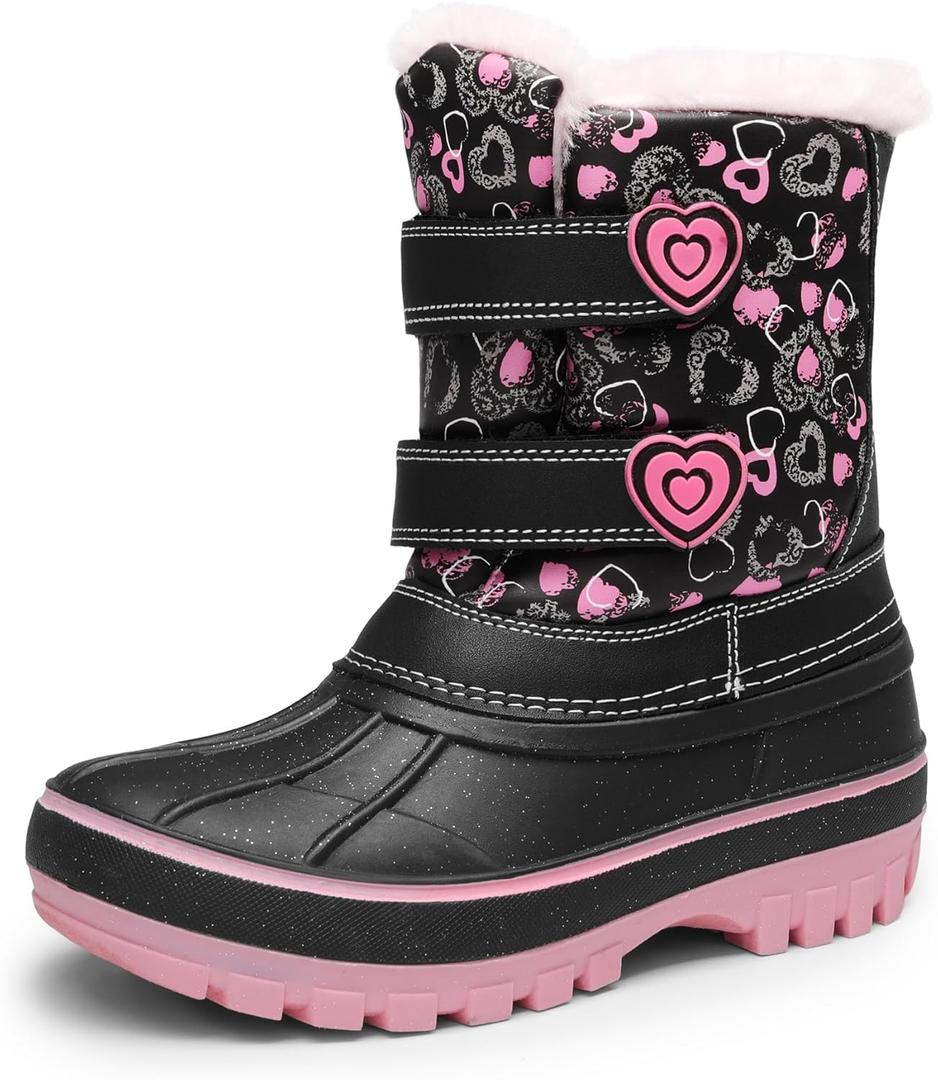 DREAM PAIRS Boys Girls Snow Boots Water-Resistant Outdoor Sport Warm Cozy Anti-Slip Cute Ankle Winter Shoes for Toddler/Little/Big Kid (Black/Pink)