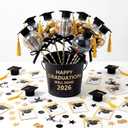 Gersoniel 12 Sets 2026 Graduation Party Favors for Guests 18 oz Graduation Cap Candy Container Class of 2026 DIY Grad Gift Money Box Jar with Congrats Card for Table Centerpiece Decor(Black & Gold)
