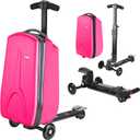 Scooter Luggage for Kids Scooter Suitcase for Ages 4-12, 4 in 1 Kids Luggage Boarding Suitcase Detachable & Foldable Scooter Travel Trolley Ride On Luggage-Fuchsia, Medium