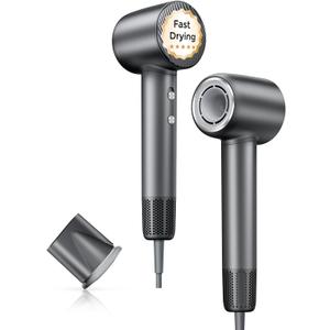 Hair Dryer, Professional 140000 RPM High-Speed Brushless Motor Negative Ionic Low Noise Blow Dryer for Fast Drying, Thermo-Control Quiet with Magnetic Nozzle for Home Travel Salon Use,Black