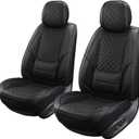 Leather Front Seat Covers for Cars Breathable Seat Covers Waterproof Seat Protectors Universal Fit for Most Automotive Cars SUV Trucks Van (Black, Front Pair)