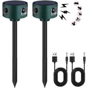 Qualirey 2 Pack Solar Indoor&Outdoor Motion Sensor Alarm Ultrasonic, 360 Motion Detection Animal Deterrent Gunshot Noise Maker for Home Security, 3 Modes