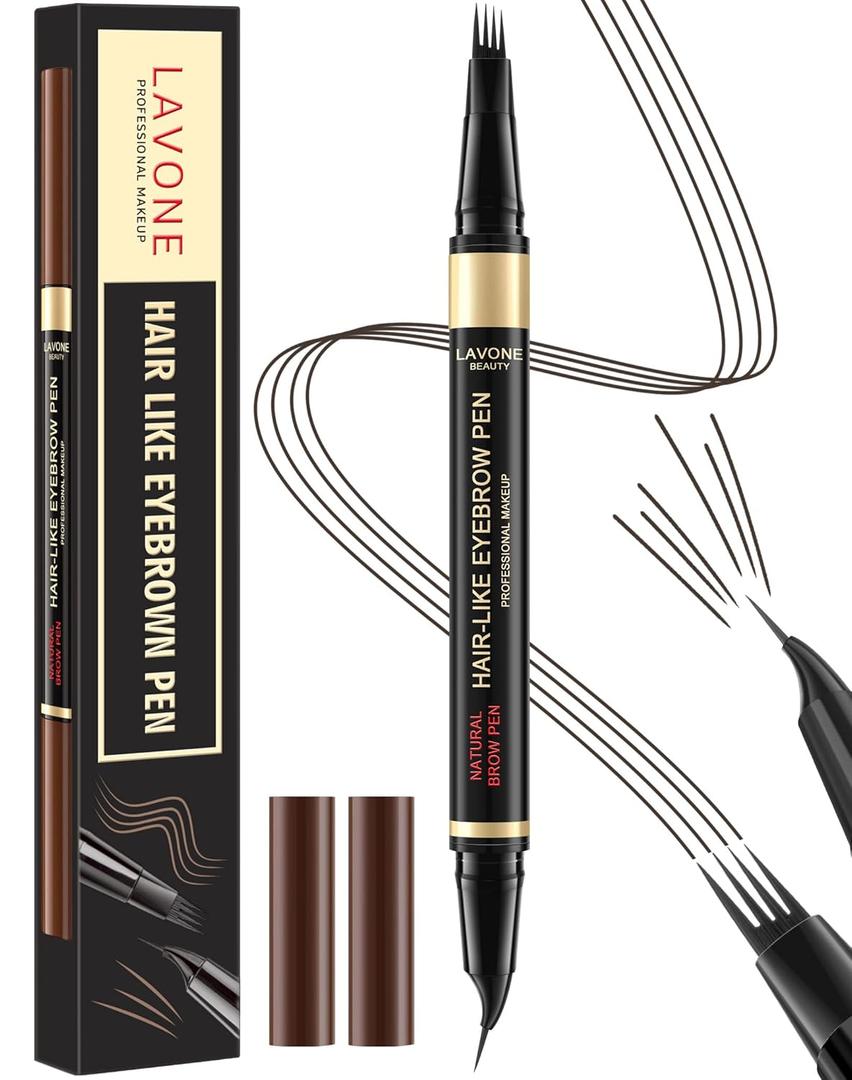 LAVONE Eyebrow Pen, 2-in-1 Eyebrow Pencils for Women with 4 Tip Microblading Eyebrow Pencil and Curved Precise Brow Pencil, Waterproof Eyebrow Pencil Create Full, Natural Hair-Like Brows, Ebony