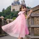 Meland Princess Dress up Clothes for Girl, Princess Cape with Kid Crown Toys, Birthday Gifts for Toddler Girls 3,4,5,6,7,8 (Pink)