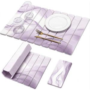 Large Stone Dish Drying Mat for Kitchen Counter, 2 PCS Quick Dry Stone Mats, Foldable Water Absorbing Diatomaceous Earth Drying Dishes Pad for Countertop Bottle Utensil Cup(Purple 24"16"&8"x4")