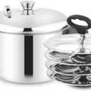 Idlii Maker Stainless Steel Idly Cooker,Induction & Standard Idli Maker Indian Kitchen Item 6 Plates Silver (6 Plates, 24Idlis) 20cm 20 cm