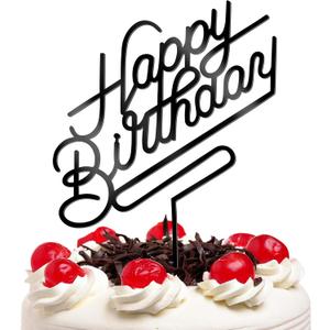 1 PCS Black Happy Birthday Cake Topper, 4.9 x 6.7 Inches Classic Birthday Cake Toppers, Acrylic Happy Birthday Cake Sign, Anniversary Cake Decorations for Party Supplies and Photo Booth Props