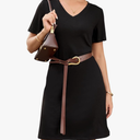 Womens Summer Dresses Casual V Neck Mini Shift Short Sleeve Sun Dress for Women Work Split Beach Sundress,L