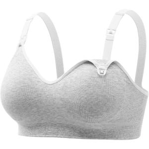 Momcozy Nursing Bras for Breastfeeding, Soft U.S. Cotton Seamless Maternity Bra, Fixed Padding, Wireless Pregnancy (Large, Light Gray)