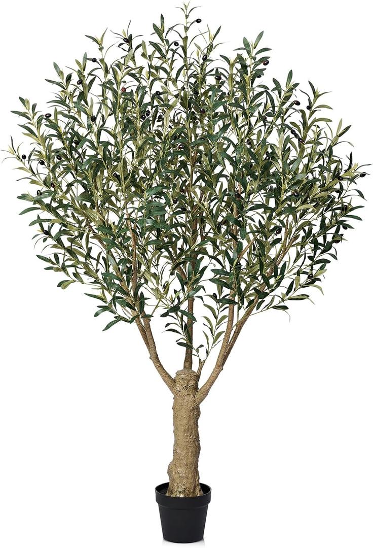 Olive Tree Artificial 6FT Tall - UV Resistant Faux Olive Trees with Strong Trunk for Outdoor - Large Potted Silk Fake Plant for Indoor Home Living Room Office Patio Decor, VN160 (Green)