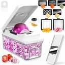 Vegetable Chopper: 10 in 1 Food Chopper - Onion Vegetable Slicer Cutter Dicer, Veggie Cutter with Container, 7 Blades, Kitchen Gadgets for Carrot Salad Garlic Potato Slicer (White)
