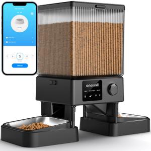 oneisall Automatic Cat Feeder with 5G WiFi, Automatic Cat Food Dispenser for 2 Cats Small Pets, 20 Cups/5L Timed Dry Food Dispenser with APP Control (Black)