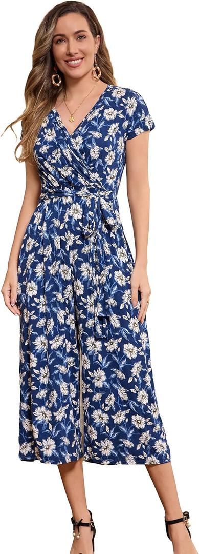 Women's Maternity Nursing Romper for Breastfeeding with Pockets V-neck Maternity Jumpsuits for Women (X-Large, Blue Floarl)