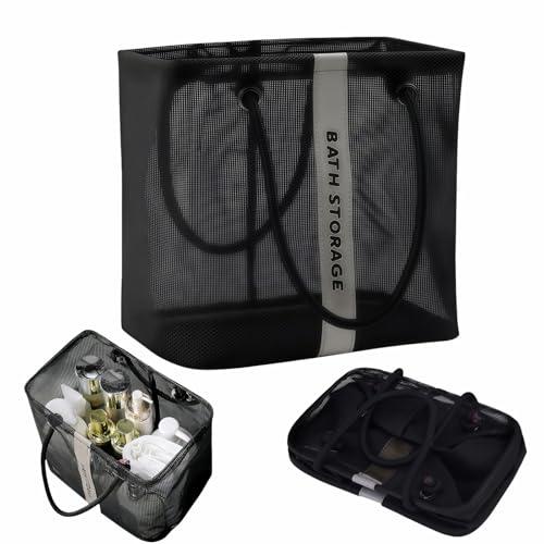 Large Shower Caddy with Wide Mouth, Foldable Mesh Organizer for Bathroom, College Dorm, Gym & Camping - Heavy Duty Cotton Handle, Quick-Dry Storage for Toiletries