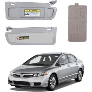 Right Side Sun Visor Fits for 2006-2011 Civic Light Gray with Storage Bag Fits 83280-SNA-A01ZA 83230-SNA-A01ZC