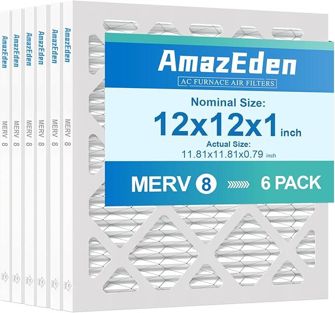 AmazEden 12x12x1 Air Filter 6Pack (MERV 8) MPR 600 & FPR 5 AC Furnace Filters Pleated Dust Defense Replacement (Actual Size: 11.81"x11.81"x 0.79")