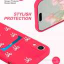Jusy Compatible with iPhone XR Case with Card Holder, Cute Bow Design with Card Holder Phone Cover for Women Girls, Soft Silicone Protective Wallet Case - Hot Pink