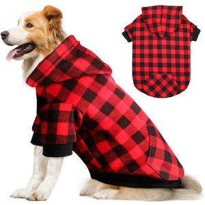 Red Plaid Dog Hoodie Sweater for Dogs Pet Clothes with Hat and PocketXXL